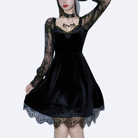Durable Lace Plunging Neckline Mini Dress