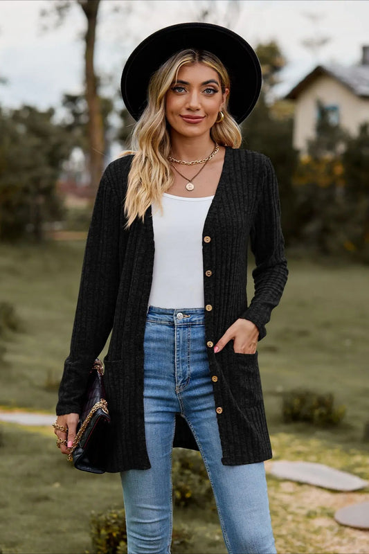 Brushed Ribbed Long Sleeve Cardigan