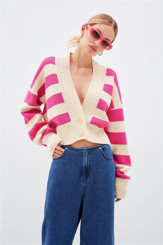 Loose Rshopsian Color Block Knit Cardigan