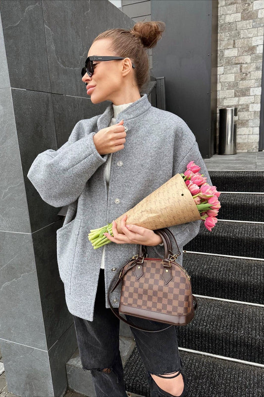 Stand Collar Wool Blend Coat