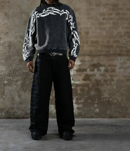 Distressed Cotton Gothic Sweatshirt