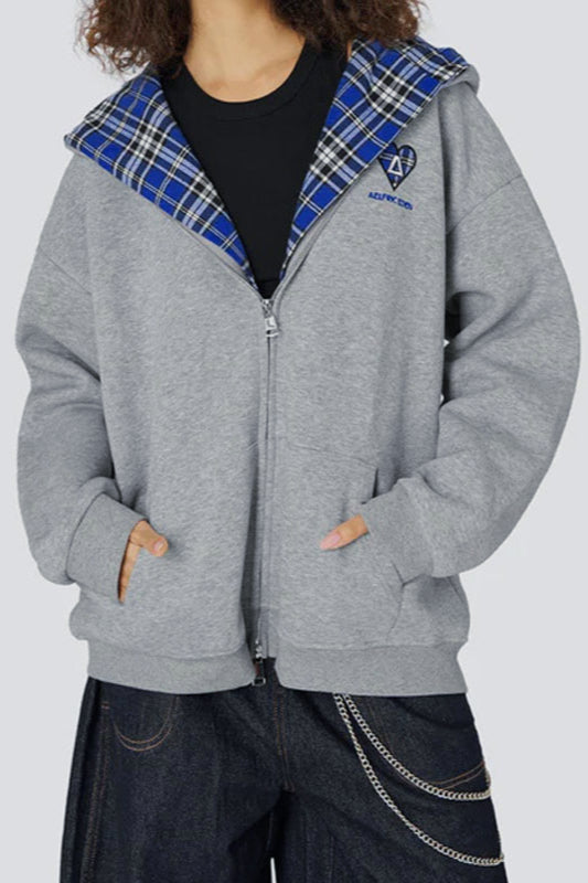 Plaid Lined Loose Fashion Hoodie