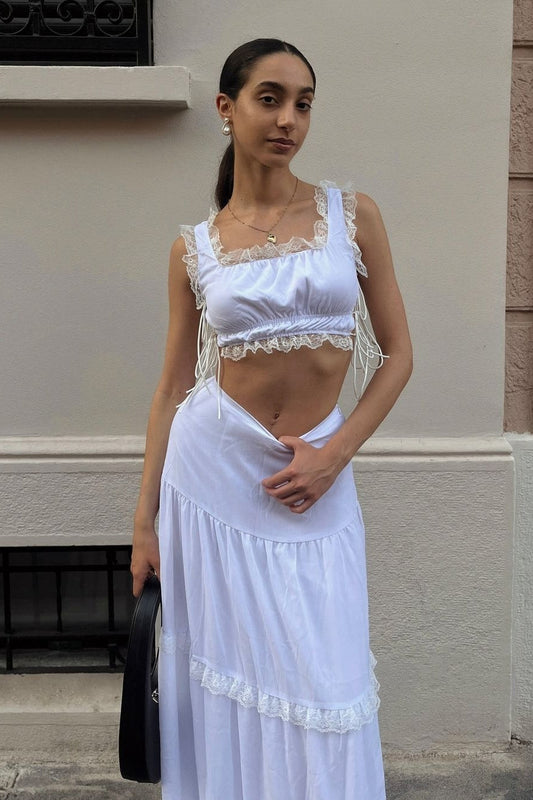 Casual Lace Panel Vacation Skirt