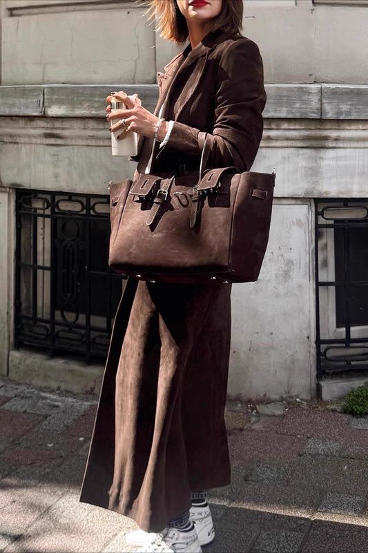 Retro Brown Belted Waist-Tie Long Overcoat