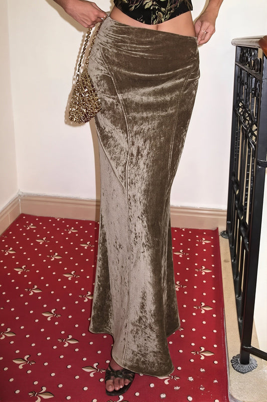 Velvet Satin High Waist A-Line Skirt