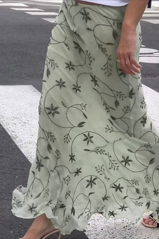 Knit Floral Print Slim Midi Skirt