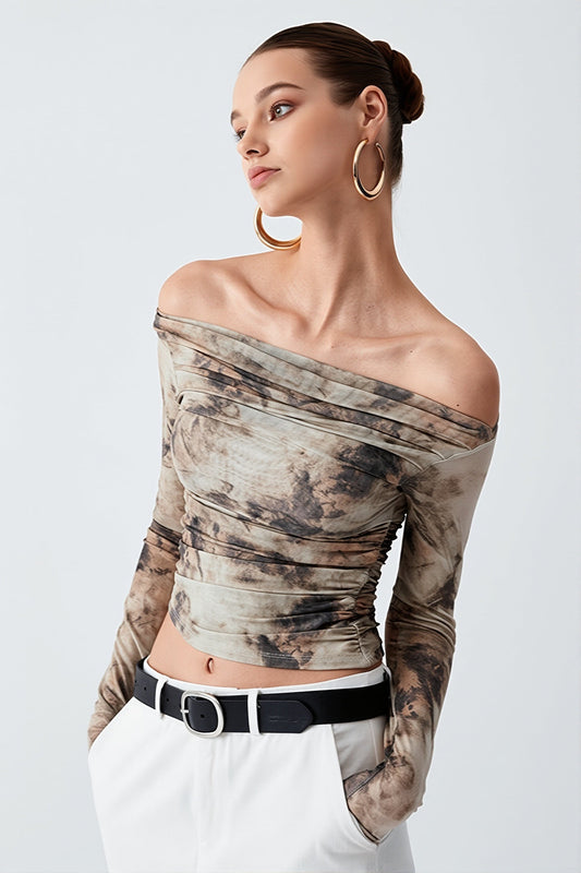 Abstract Print Off Shoulder Blouse