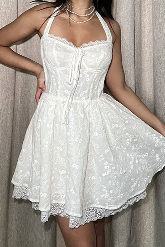 Fitted Lace Halter Boho Dress