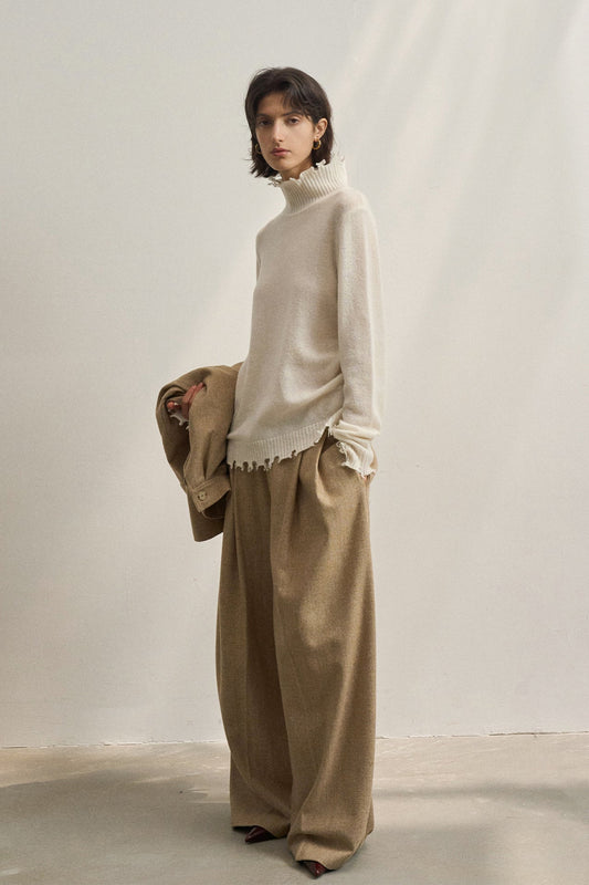 Fringed High Neck Knit Sweater