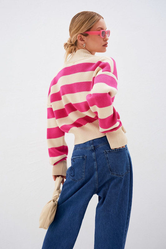 Loose Rshopsian Color Block Knit Cardigan