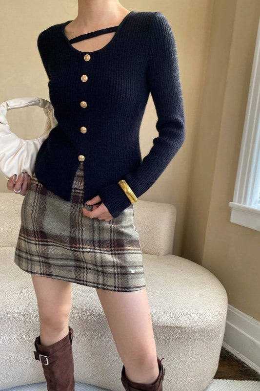 Plaid Color Block High Waist Skirt