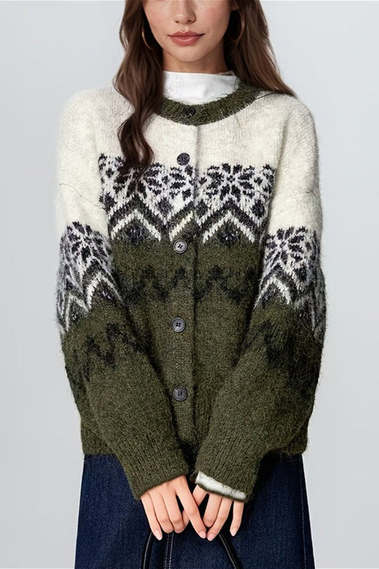 Retro Nordic Snowflake Knit Fair Isle Cardigan