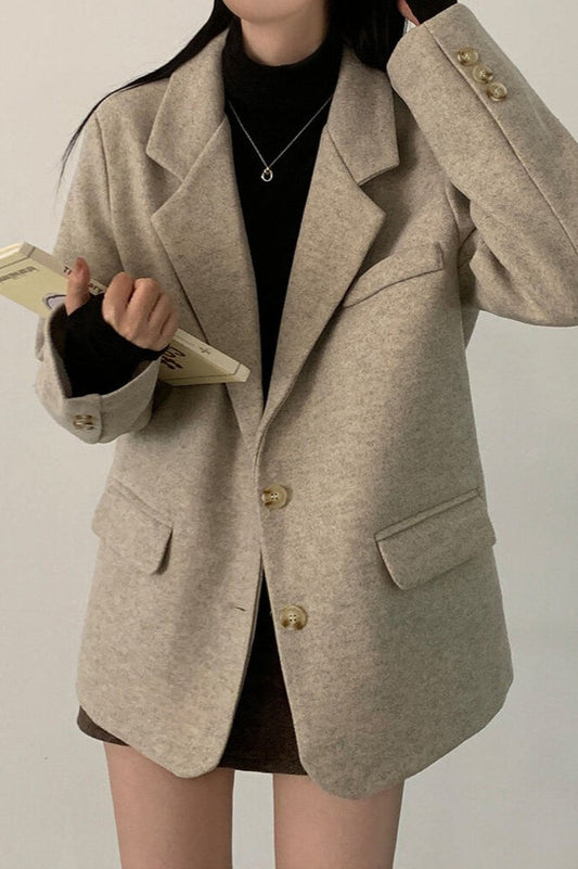 Wool Blend Oversized Longline Blazer