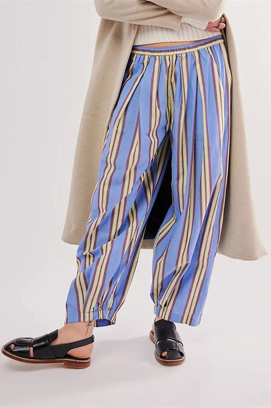 Striped Print Loose Casual Elastic Waist Pant