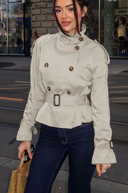 Stand Collar Belted Short Jacket