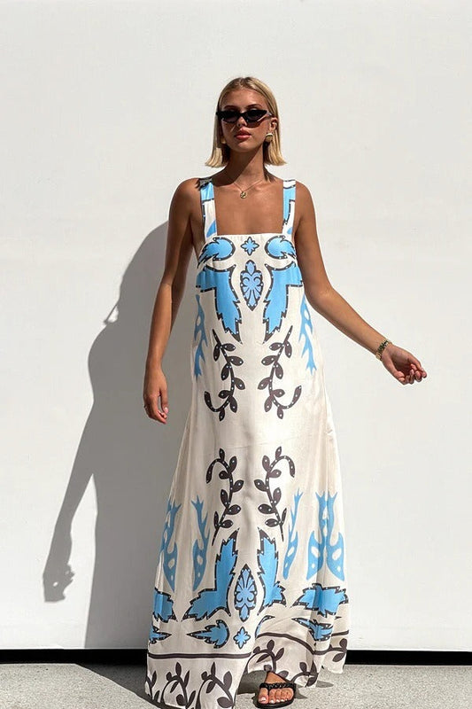 Sexy Floral Print Sleeveless Vacation Maxi Dress