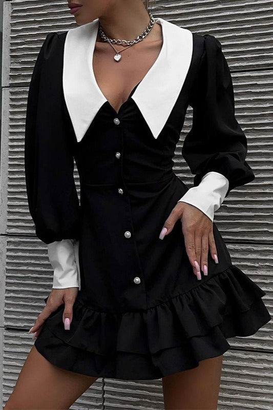 Color Block Collared Elegant Bodycon Mini Dress