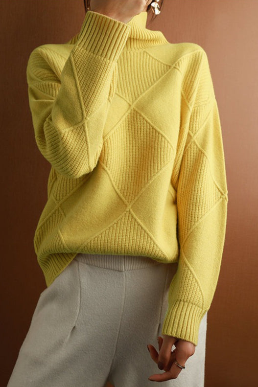 Diamond Pattern Turtleneck Loose Long-Sleeve Sweater