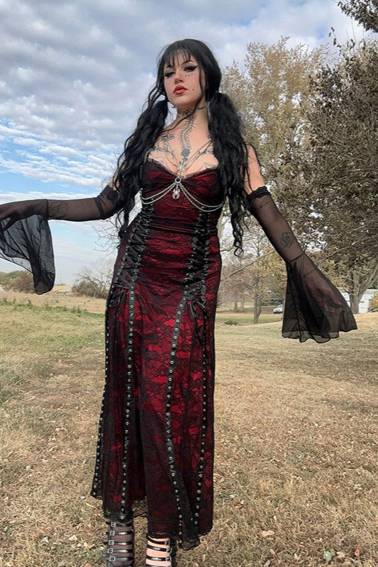 Layered Lace Strap Gothic Dress