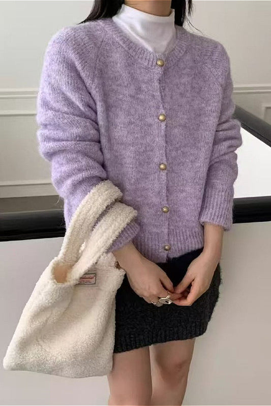 Loose Soft Gentle-Style Solid Knit Cardigan