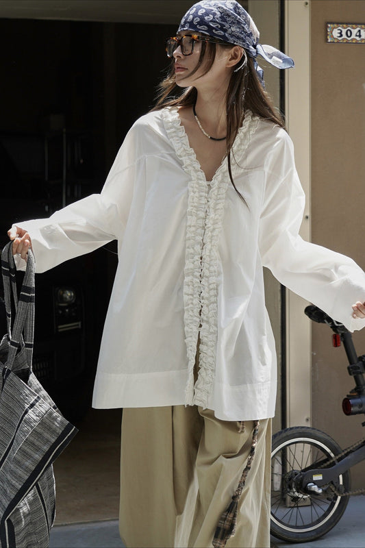 Ruffled Patchwork Long Sleeve Bloshope