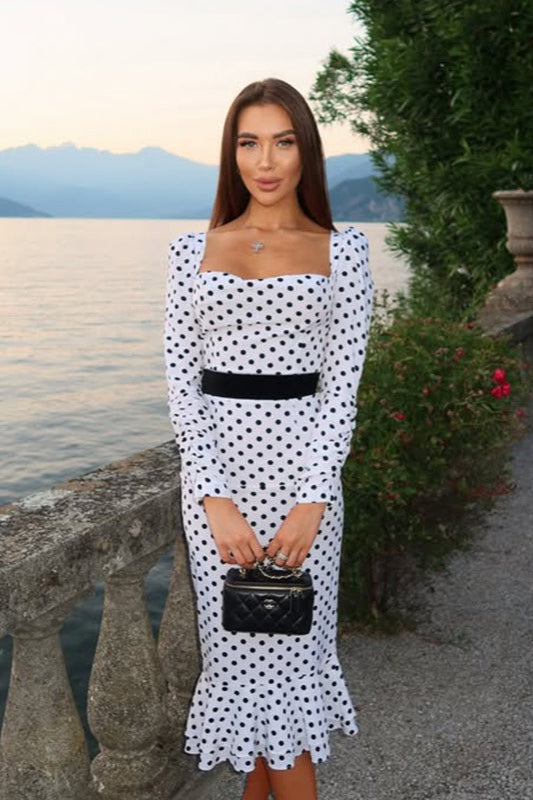 Elegant Polka Dot Mermaid Hem Maxi Dress