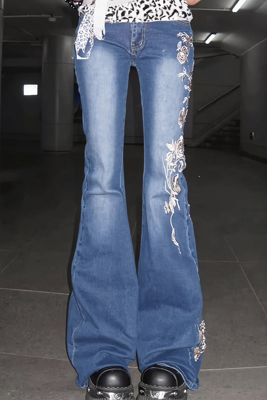 Y2K Retro Embroidery Flare Jeans