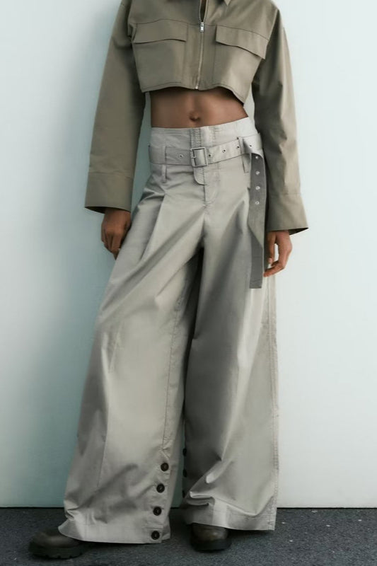 High Waist Belted Wide Leg Cargo Pant