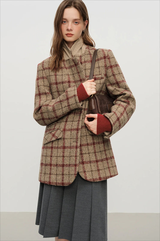 Retro Plaid Short Blazer Blazer