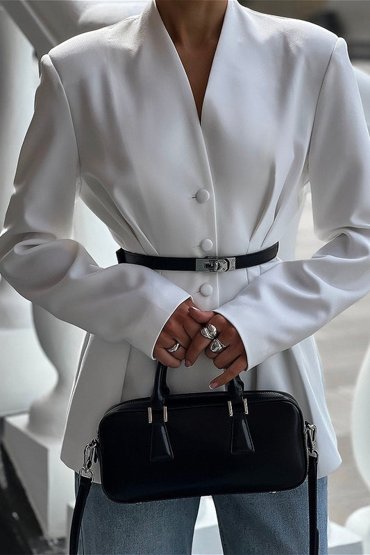 V Neck Waist Cinched Blazer