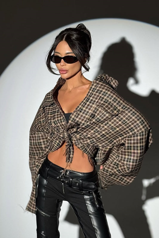 Plaid Distressed Collared Bloshope