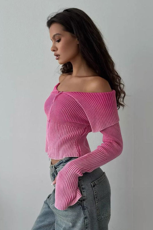 Off Shoulder Zipper Fitted Knit Bloshope