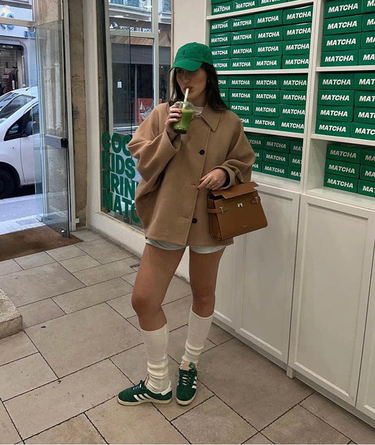 Vintage Khaki Lapel Wool Overcoat