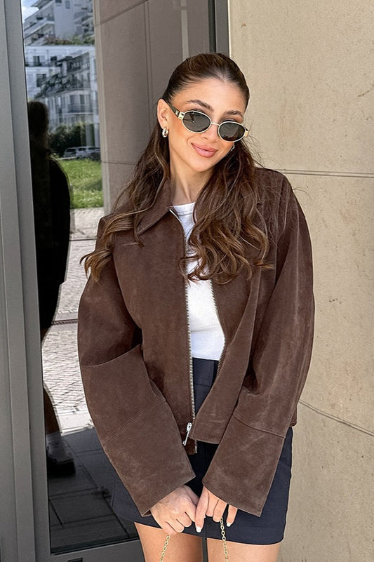 Loose Fit Brown Suede Jacket