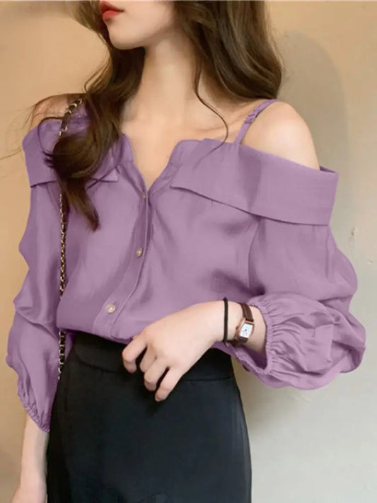 Sexy Off Shoulder Pleated Solid Bloshope