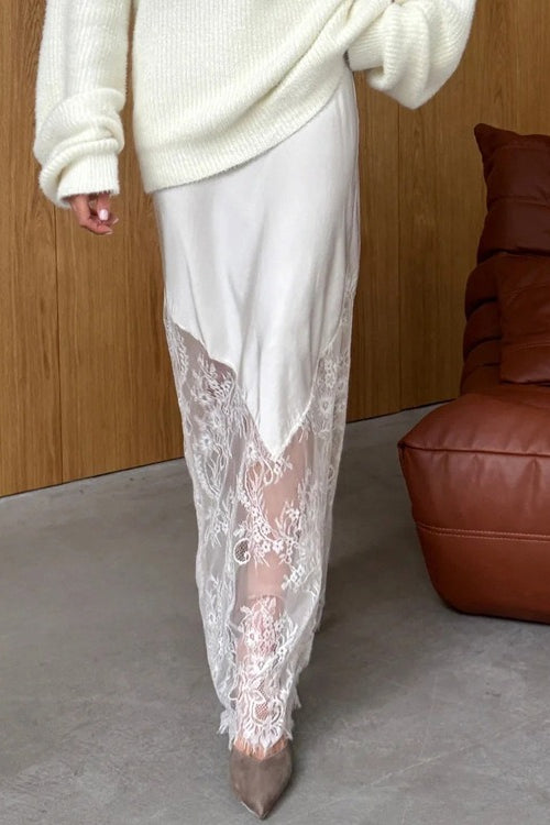 Lace Patchwork Sheer Bodycon Skirt