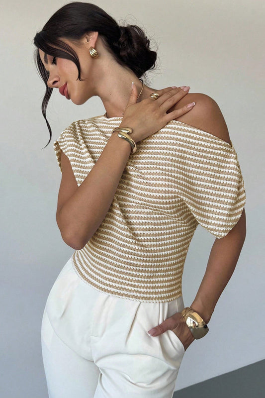 One Shoulder Striped Knit T-shirt