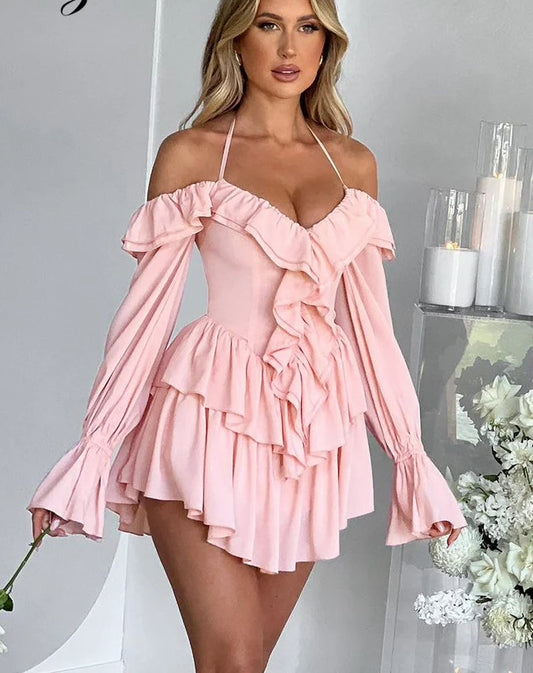 Ruffle Flare Sleeve Mini Dress