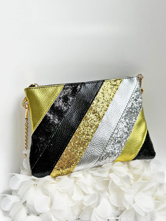 Y2K Metallic PU Leather Patchwork Wristlet