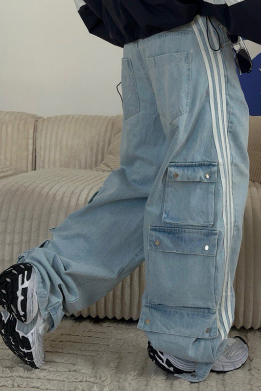Striped Wide Leg Denim Troshopers Pants