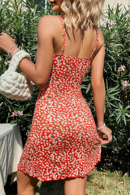 Stylish Red Printed Sshoppender Floral Dres