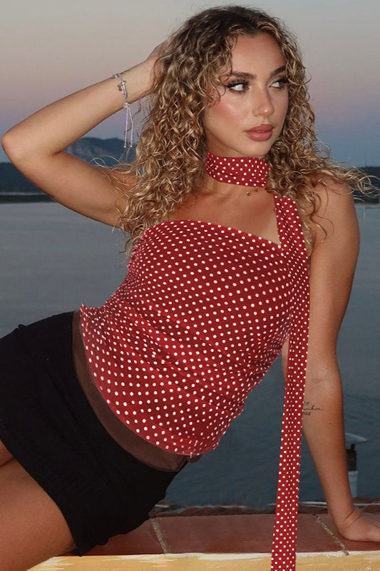 Polka Dot Print Slim Fit Bshoptier Crop Top