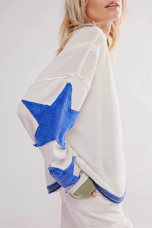 Star Sleeve Applique Crewneck Sweatshirt