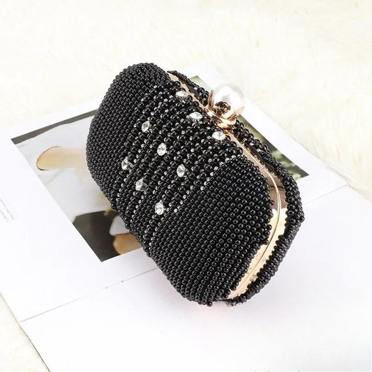 Luxury Diamond Pearl Beaded Evening Wristlet