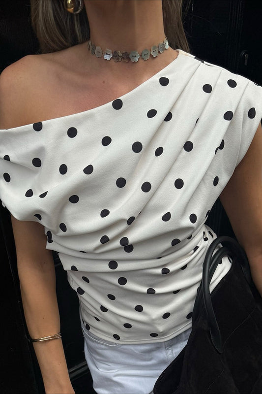 Retro Polka Dot One Shoulder Bloshope