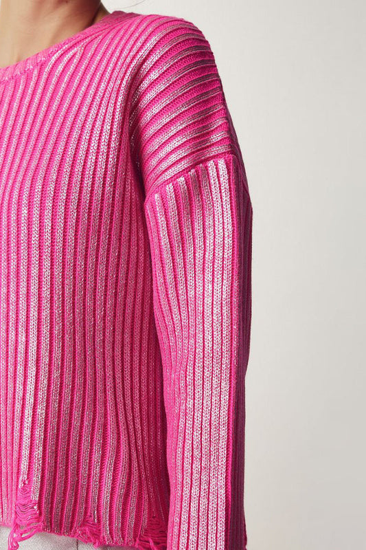 Solid Simple Silver Foil Loose Slim Long Sleeve Sweater