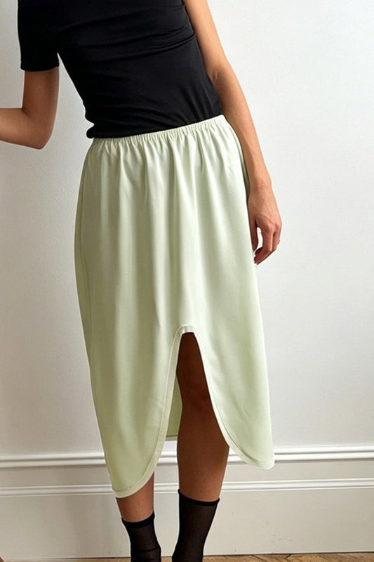 Draped Side-Slit Midi Skirt