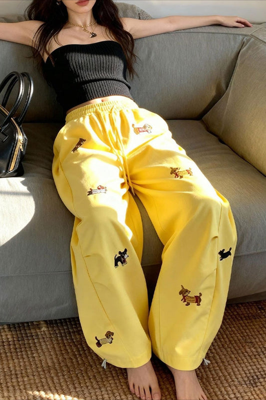 Street Style Embroidered Baggy Pants