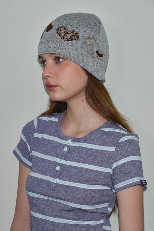 Leopard Heart Dog Pattern Wool Blend Knitted Hat