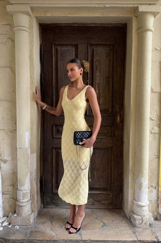 Knit Shell Hollow Out Maxi Dress